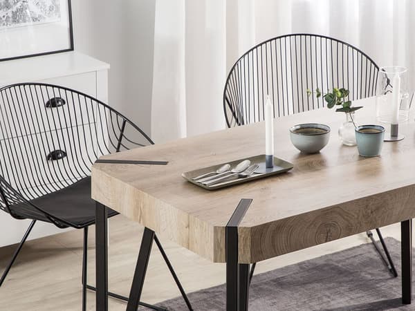 Matbord Taupe Trä Topp Svarta Metallben 130 x 80 cm 6-sits Rektangulär Industriell