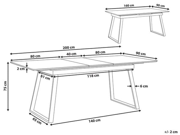Matbord Vit med Mörk Trä 160 x 90 cm Utdragbar Kök 8 Personer