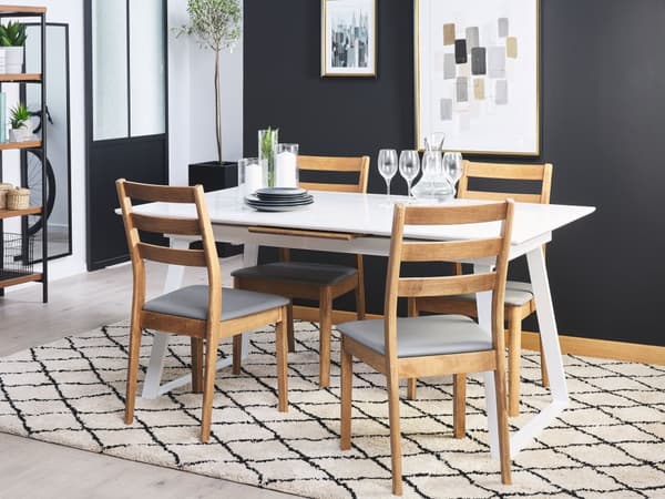Matbord Vit med Mörk Trä 160 x 90 cm Utdragbar Kök 8 Personer