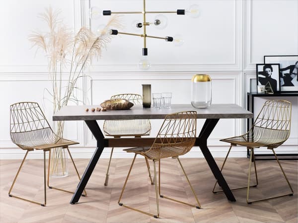 Ruokapöytä harmaa MDF-levy musta metalli 160 x 90 x 75 cm betonikuvio kuudelle industriaalinen tyyli