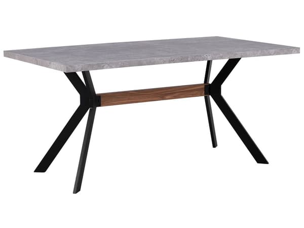 Ruokapöytä harmaa MDF-levy musta metalli 160 x 90 x 75 cm betonikuvio kuudelle industriaalinen tyyli