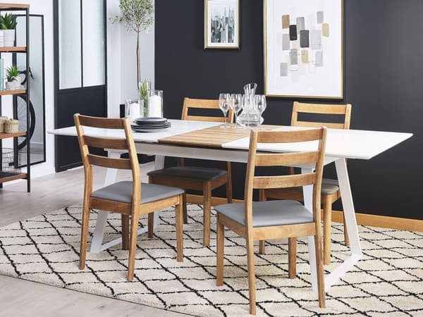 Ruokapöytä valkoinen MDF-levy metalli 160/200 x 90 x 75 cm kuudelle jatkettava moderni skandinaavinen tyyli