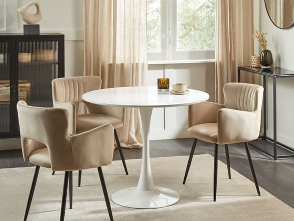 Runt Matbord Vit 90 cm Metallbas 4-sits Kök