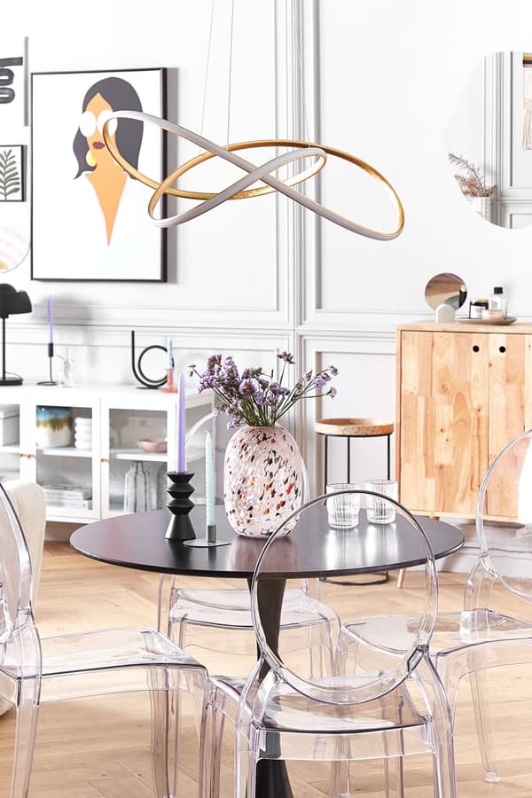 Runt Matbord Svart 90 cm Metallbas 4-sits Kök