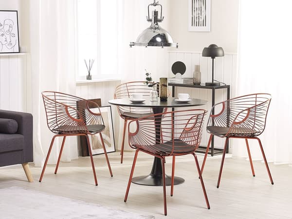 Runt Matbord Svart 90 cm Metallbas 4-sits Kök