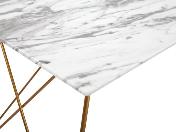 Ruokapöytä valkoinen karkaistu lasi kulta metalli 140 x 80 x 76 cm neljälle marmorikuvio glamour tyyli