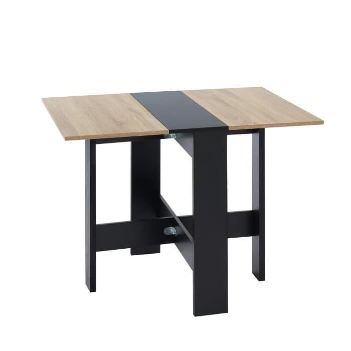 JUNO Sammenfoldeligt 4-personers levende bord - Eg og sort dekor - L 104 x 76 x 74 cm