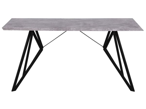 Spisebord Grå med Sort Metalben 160 x 90 cm 6 Personers Moderne Rektangulær Bordplade Beton Look med Sildeben Industriel Køkken Indretning