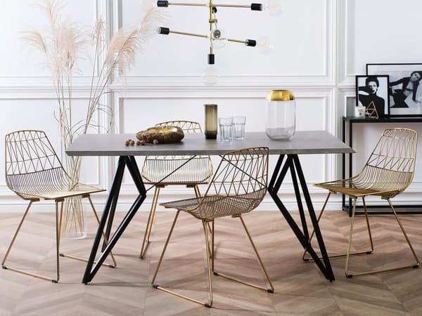 Spisebord Grå med Sort Metalben 160 x 90 cm 6 Personers Moderne Rektangulær Bordplade Beton Look med Sildeben Industriel Køkken Indretning
