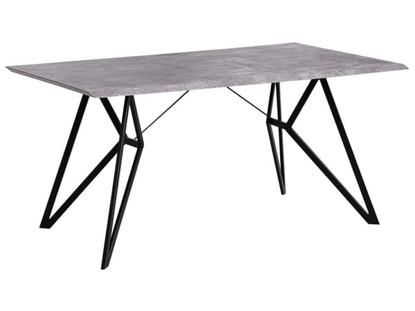 Spisebord Grå med Sort Metalben 160 x 90 cm 6 Personers Moderne Rektangulær Bordplade Beton Look med Sildeben Industriel Køkken Indretning