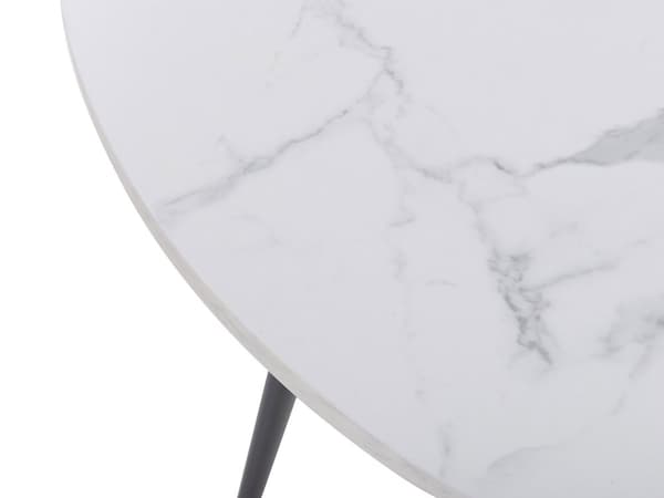 Matbord Vit Marmor Effekt Topp Svarta Metallben Rund 120 cm Modern Glamour Stil