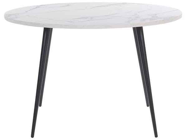Matbord Vit Marmor Effekt Topp Svarta Metallben Rund 120 cm Modern Glamour Stil
