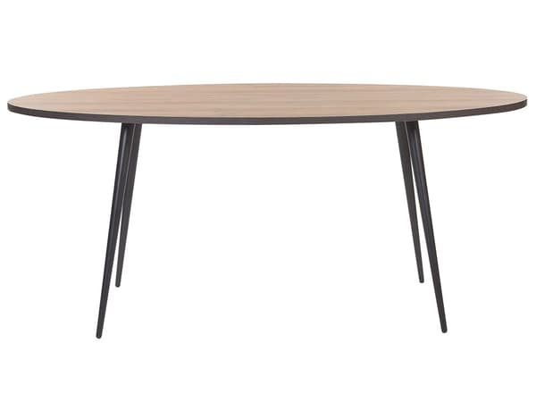 Matbord Mörk Träskiva Svarta Metallben Oval 180 x 90 cm Modern Retro