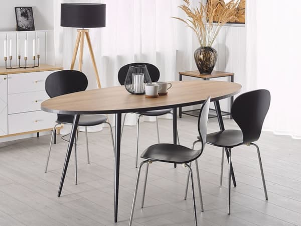 Matbord Mörk Träskiva Svarta Metallben Oval 180 x 90 cm Modern Retro