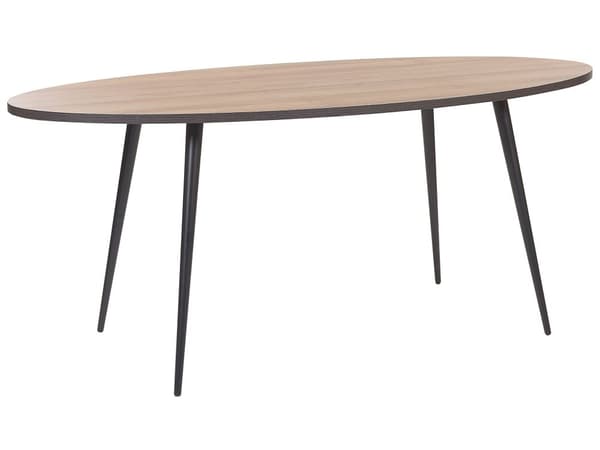 Matbord Mörk Träskiva Svarta Metallben Oval 180 x 90 cm Modern Retro