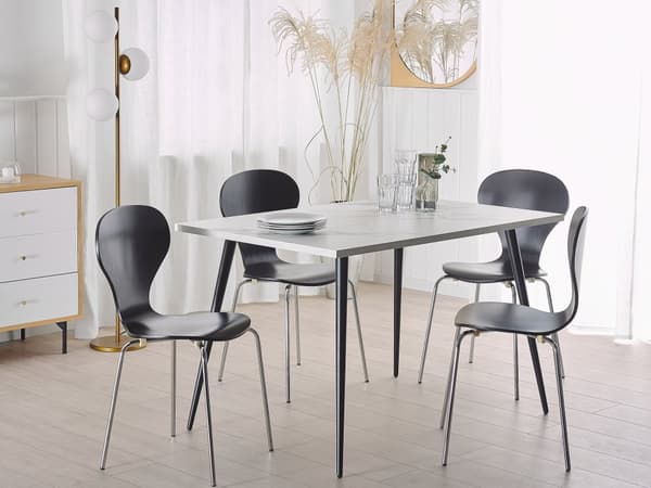 Matbord Vit Marmor Effekt Topp Svarta Metallben Rektangulär 120 x 80 cm för 4 Personer Modern Glamour Stil