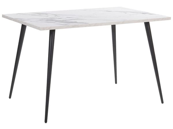 Matbord Vit Marmor Effekt Topp Svarta Metallben Rektangulär 120 x 80 cm för 4 Personer Modern Glamour Stil