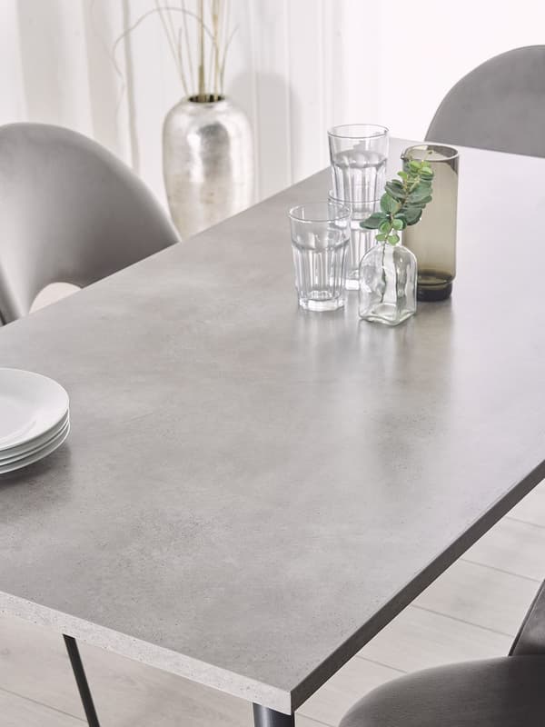 Betoneffekt sort spisebord 160 x 80 cm rektangulære bordplade metalben til 6 personer moderne stil