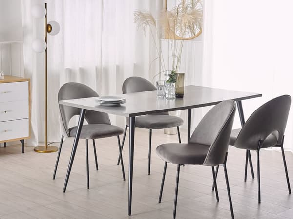 Betoneffekt sort spisebord 160 x 80 cm rektangulære bordplade metalben til 6 personer moderne stil
