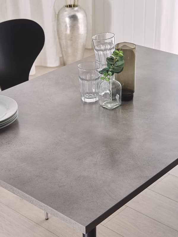 Betoneffekt sort spisebord 120 x 80 cm rektangulære bordplade metalben til 6 personer moderne stil