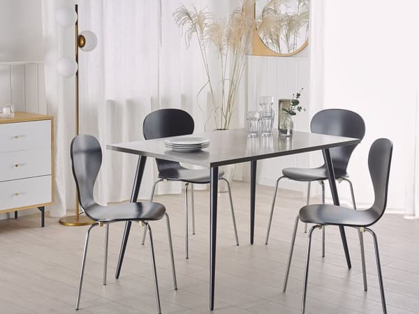 Betoneffekt sort spisebord 120 x 80 cm rektangulære bordplade metalben til 6 personer moderne stil