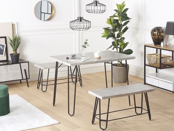Matgrupp Grå och Svart Marmor Faner Topp 2 Bänkar 4 Sitsar Industriell