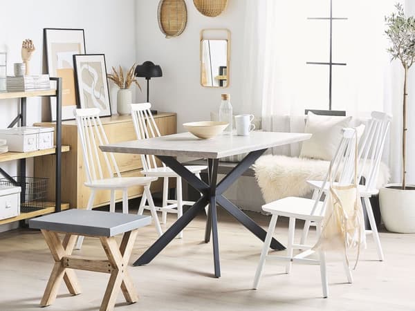 Ruokapöytä harmaa MDF-levy metalli 140 x 80 x 75 cm neljälle betonikuvio suorakulmainen industriaalinen tyyli