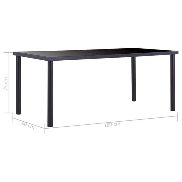 vidaXL Spisebord svart 180x90x75 cm herdet glass