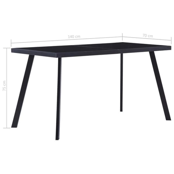 vidaXL Spisebord svart 140x70x75 cm herdet glass