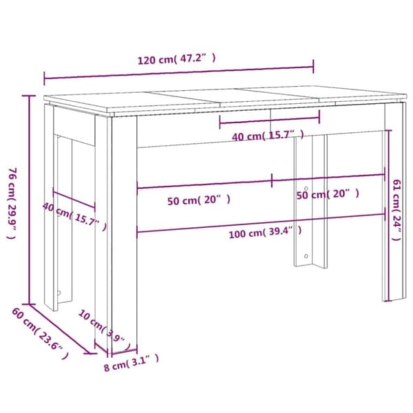 vidaXL spisebord 120x60x76 cm konstrueret træ betongrå