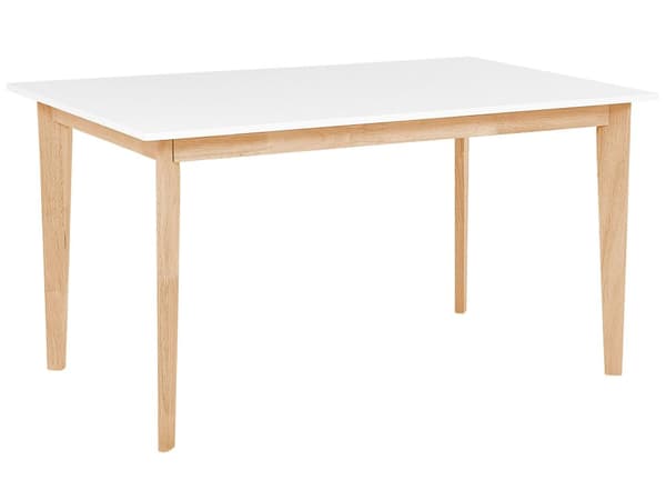 Ruokapöytä valkoinen/vaalea puu kumipuu jalat jatkettava 140/180 x 90 cm moderni tyyli