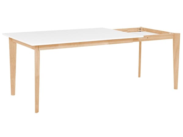 Ruokapöytä valkoinen/vaalea puu kumipuu jalat jatkettava 140/180 x 90 cm moderni tyyli
