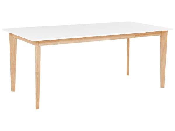 Ruokapöytä valkoinen/vaalea puu kumipuu jalat jatkettava 140/180 x 90 cm moderni tyyli