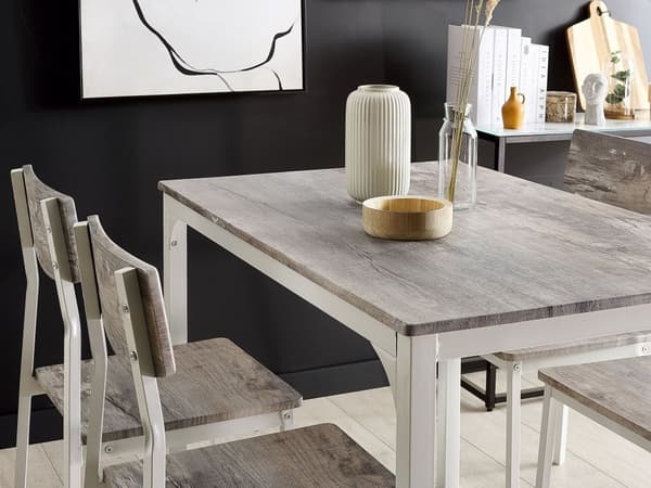 Matgrupp Grå Topp Vita Stålben Rektangulärt Bord 110 x 70 cm 4 Stolar Modern