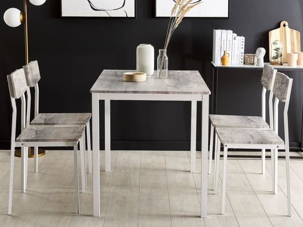 Matgrupp Grå Topp Vita Stålben Rektangulärt Bord 110 x 70 cm 4 Stolar Modern