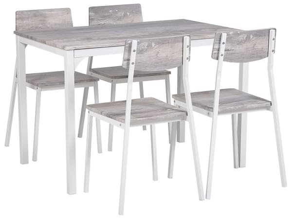 Matgrupp Grå Topp Vita Stålben Rektangulärt Bord 110 x 70 cm 4 Stolar Modern