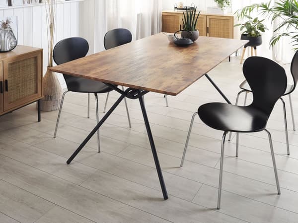 Matbord Mörk Träskiva Svarta Metallben 160 x 90 cm 6-sits Rektangulär Industriell