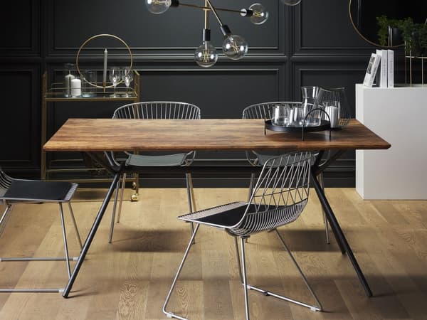 Matbord Mörk Träskiva Svarta Metallben 160 x 90 cm 6-sits Rektangulär Industriell
