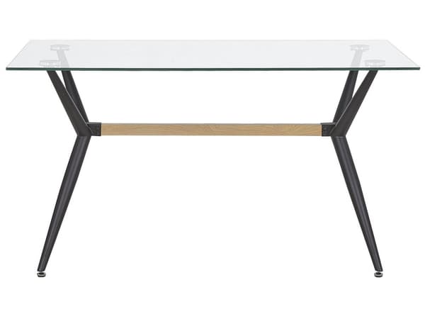 Ruokapöytä karkaistu lasitaso mustat metalli jalat 140 x 80 cm suorakulmainen moderni tyyli