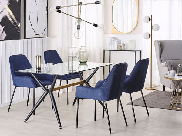 Ruokapöytä karkaistu lasitaso mustat metalli jalat 140 x 80 cm suorakulmainen moderni tyyli