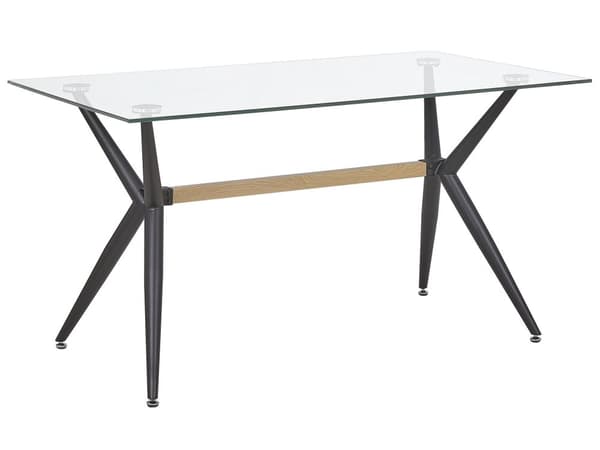 Ruokapöytä karkaistu lasitaso mustat metalli jalat 140 x 80 cm suorakulmainen moderni tyyli