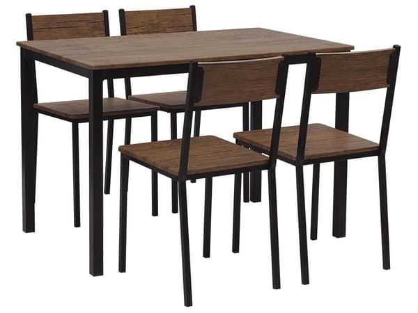 Matgrupp Mörk Träskiva Svarta Stålben Rektangulärt Bord 110 x 70 cm 4 Stolar Modern Industriell