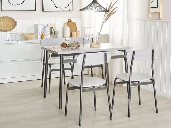 Matgrupp Grå Topp Svarta Stålben Rektangulärt Bord 110 x 70 cm 4 Stolar Modern