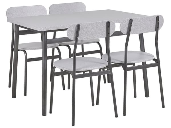 Matgrupp Grå Topp Svarta Stålben Rektangulärt Bord 110 x 70 cm 4 Stolar Modern