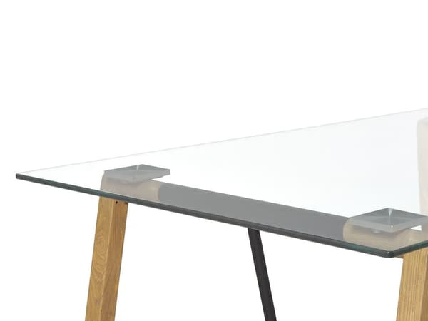 Matbord Transparent 140 x 80 cm Härdad Glasskiva Metall Ljus Träbas Rektangulär Skandinavisk Modern