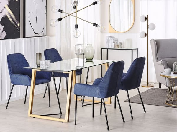 Matbord Transparent 140 x 80 cm Härdad Glasskiva Metall Ljus Träbas Rektangulär Skandinavisk Modern