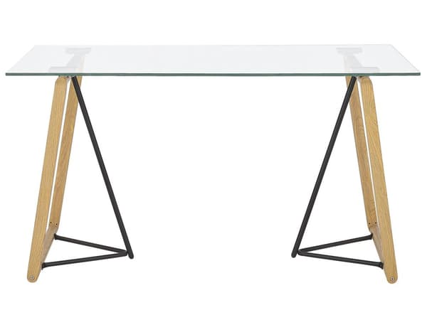 Spisebord transparent glasplade metalben rektangulært lyst træ 140 x 80 cm