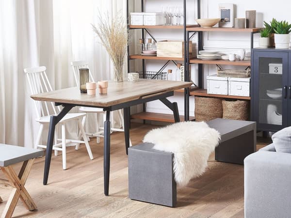 Spisebord Mørk Træ MDF og Sort Metalben 140/180 x 80 cm 6 Personers Genbrugstræ Moderne Lang med Udtræk Køkkenbord Høj Kvalitet Traditionel