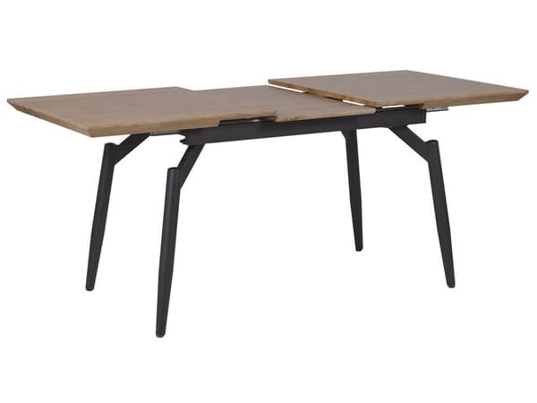 Spisebord Mørk Træ MDF og Sort Metalben 140/180 x 80 cm 6 Personers Genbrugstræ Moderne Lang med Udtræk Køkkenbord Høj Kvalitet Traditionel