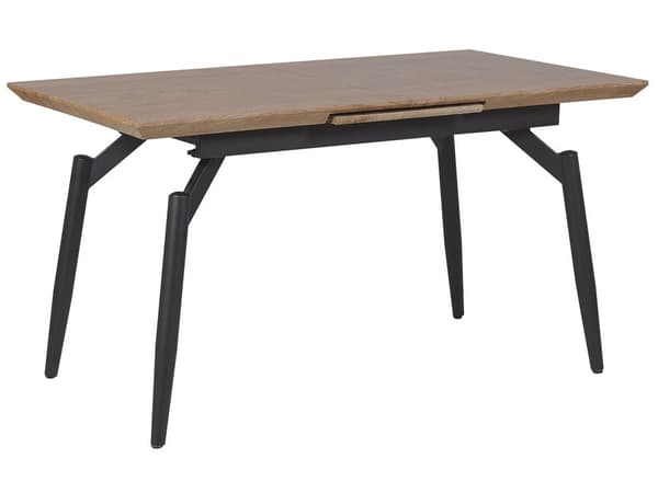 Spisebord Mørk Træ MDF og Sort Metalben 140/180 x 80 cm 6 Personers Genbrugstræ Moderne Lang med Udtræk Køkkenbord Høj Kvalitet Traditionel